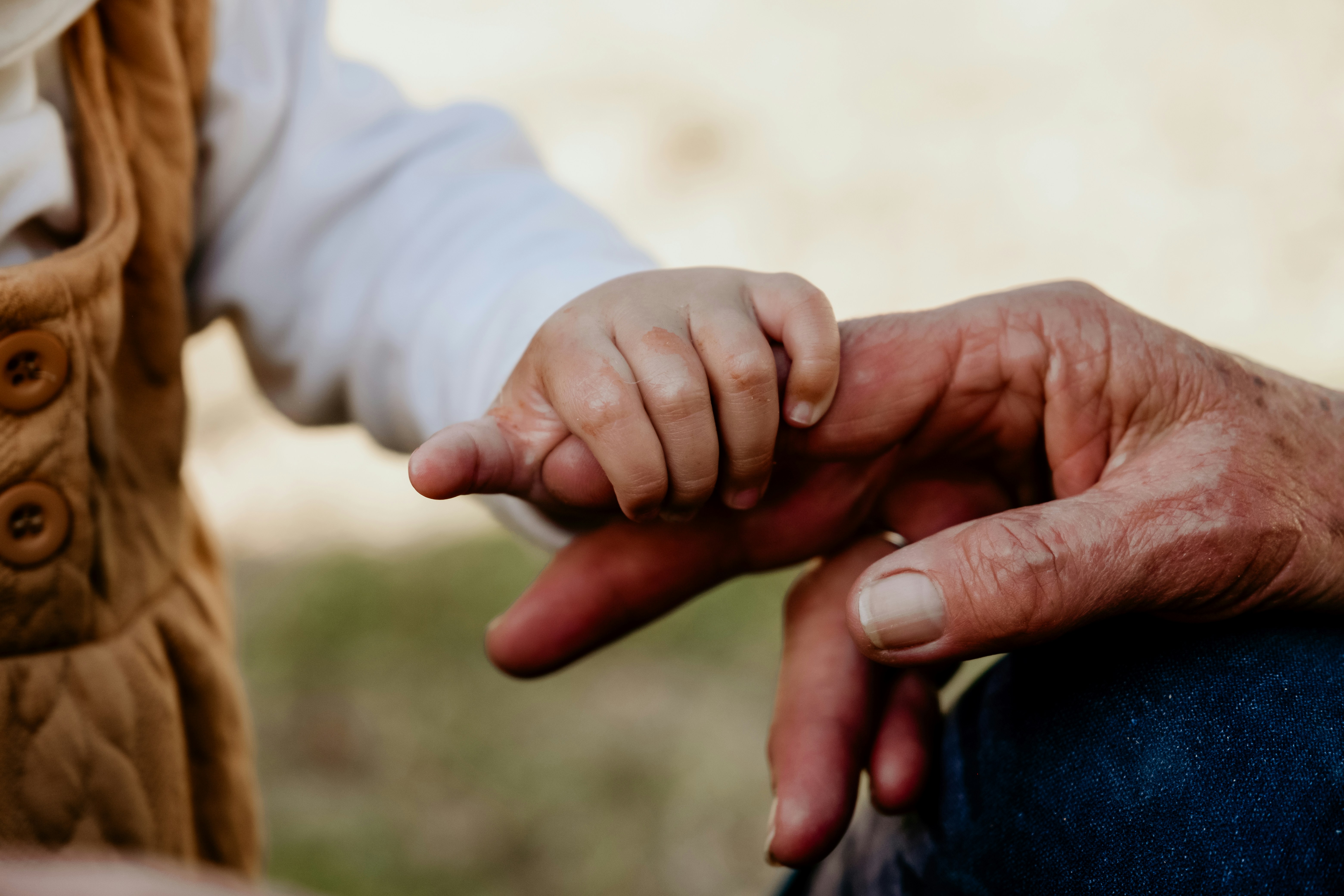 Baby placing its hands in parents hand